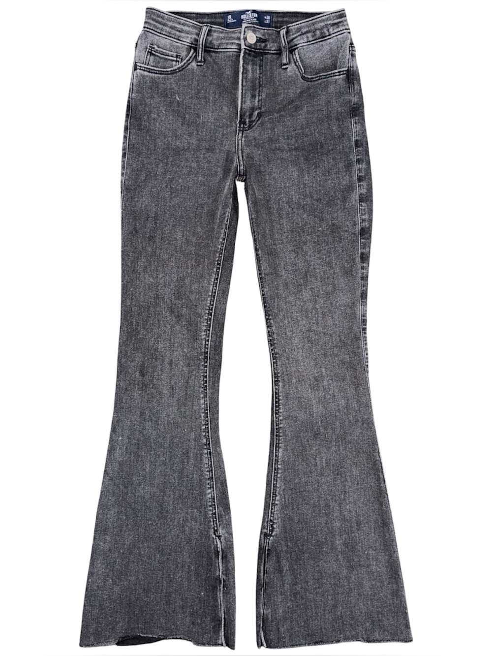 Hollister High Rise Flare Jeans Split Hem Black Denim Women’s 3 / 26x31 Boho y2k